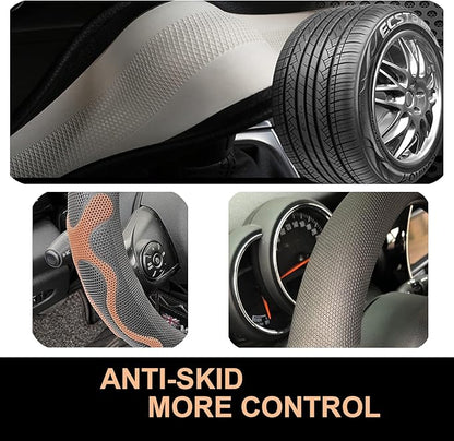 PINCTROT Large Size Comfy Grip Steering Wheel Cover, Anti-Slip Design, 15.5-15.75 Inch(Silicone Brown)