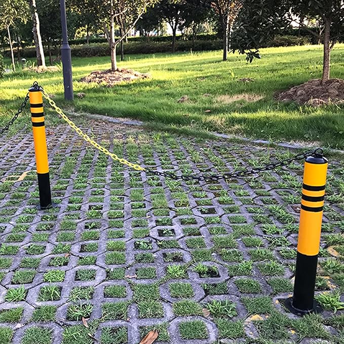 Safety Bollard, Driveway Barrier, Parking Stopper for Garage, Steel Car Parking Protection Posts, Caution Cones, Perfect for Traffic-Sensitive Area(Yellow A(4PCS))