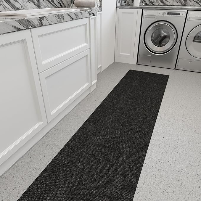 Ottomanson 2' x 41' Hallway Runner with Scraper Pile Extra Durable Non-Slip Rug Mat for Indoor & Outdoor Use - Ideal for Kitchen, Entryway, Patio & Garage - High-Traffic Carpet, Black