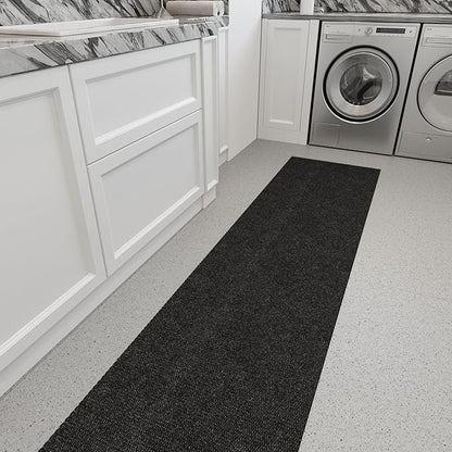 Ottomanson 2' x 41' Hallway Runner with Scraper Pile Extra Durable Non-Slip Rug Mat for Indoor & Outdoor Use - Ideal for Kitchen, Entryway, Patio & Garage - High-Traffic Carpet, Black