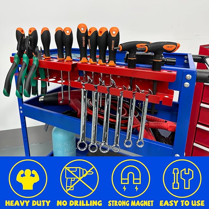 ULIBERMAGNET Magnetic Screwdriver Holder,Magnetic Wrench Holder,Heavy Duty Red Metal Hand Tool Storage Organizer,Set of 2 Magnetic Mount Tool Holder for Garage,Workbench,Tool Cart,PegBoard