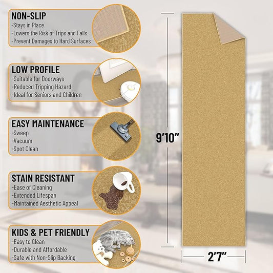 Ottomanson Hallway Runner Rug 2'7" x 9'10" Non Slip Solid Area Rugs Easy to Clean Laundry Rug Runner Durable & Pet Friendly Floor Carpet Runners for Hallways Entryway Living Room Kitchen, Beige