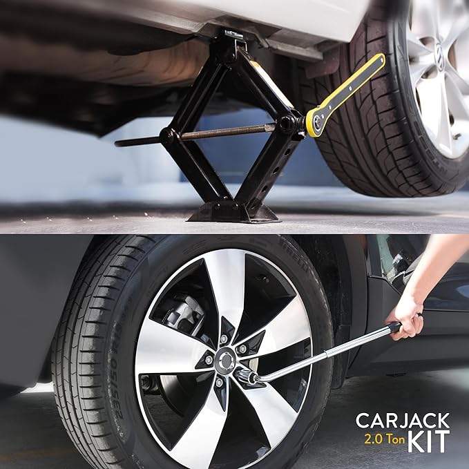 Car Jack Kit | Scissor Jack for Car 2 Ton (4,400 lbs) - Tire Jack Tool Kit | Portable, Ideal for SUV and Auto - Universal Kit with Lug Wrench | Heavy Duty Material