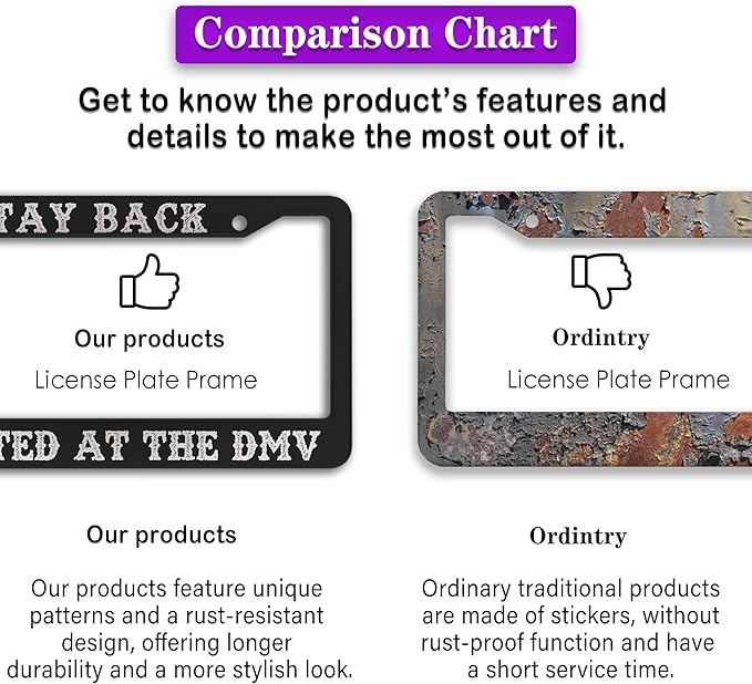 License Plate Frames Black and White License Plate Frame Holder Stay Back I Cheated at The DMV Universal Aluminum Car Accessory 2 Pack with Screw Covers Set