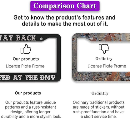 License Plate Frames Black and White License Plate Frame Holder Stay Back I Cheated at The DMV Universal Aluminum Car Accessory 2 Pack with Screw Covers Set