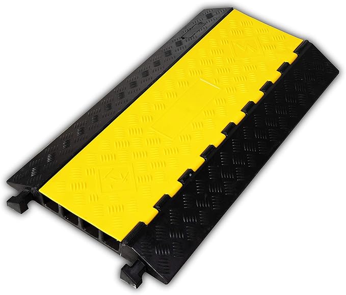 1 Pack Rubber Cable Ramp Hose Cable Protector Ramp 4 Channel 22000Lbs Load Capacity Traffic Speed Bump Wires Power Lines Extension Cord Cover for Indoor Outdoor