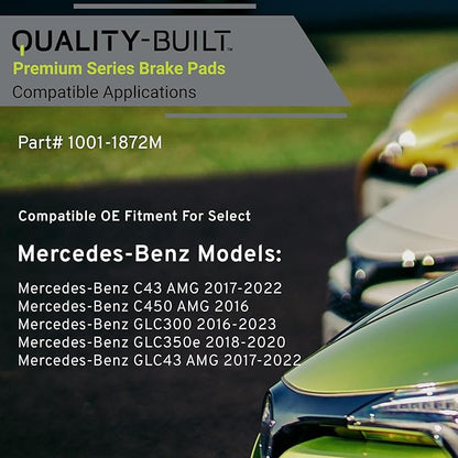 Premium Semi-Metallic Rear Brake Pads (1001-1872M) Compatible with Mercedes-Benz C43 AMG 2023-2017, C450 AMG 2016, GLC43 AMG 2022-2017, GLC300 2022-2016, GLC350e 2020-2018