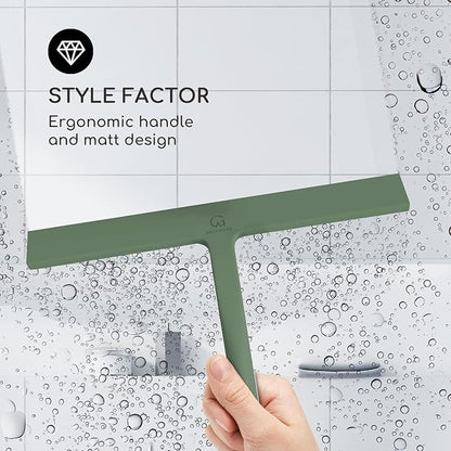 GÜTEWERK Shower Squeegee for Glass Doors, Silicone Window Squeegee, Bathroom and Glass Cleaning - Green - 11 Inch