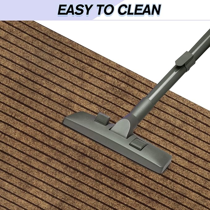 Custom Size Backed Non-Slip Area Rugs Runner, Easy Clean, Waterproof Runner Rugs for Hallway Entryway, Kitchen, Laundry, 4FT x 18FT, Brown Stripe
