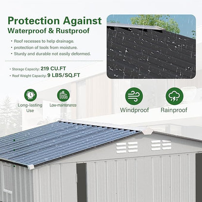 8 x 6 FT Outdoor Storage Shed, Metal Garden Tool Shed with Slooping Roof, Lockable Doors and Aluminum Frames, Easy to Assemble for Garden, Patio, Lawn, White+Black