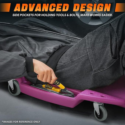 DNA MOTORING 48 Inches Heavy-Duty Low-Profile Roller Automotive Creeper with Padded Headrest, Purple, TOOLS-00239-PR