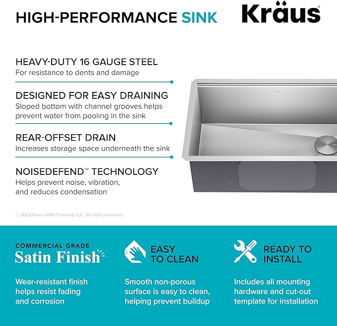 KRAUS Kore Workstation 30-inch Undermount 16 Gauge Stainless Steel Kitchen Sink, Single Bowl Kitchen Sink with Accessories, KWU110-30