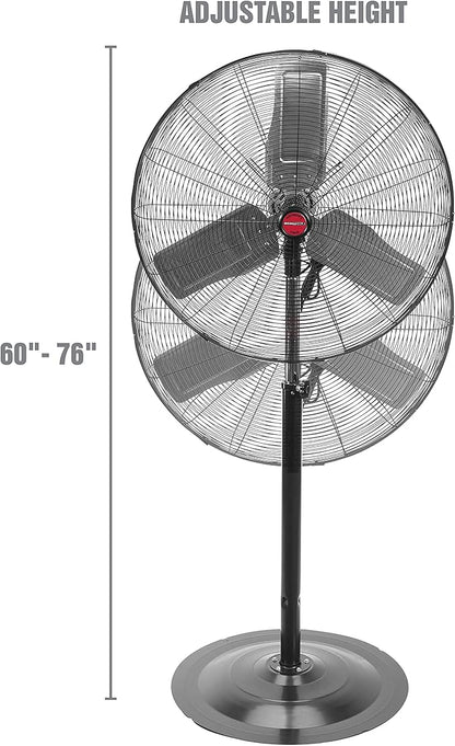 OEMTOOLS OEM24885 30" Oscillating Pedestal Fan, Adjustable Height for Garage, Shop, Gym, Warehouse 9500 CFM Airflow, 3-Speed Enclosed Motor, 3 Aluminum Blades, Dust-Resistant Industrial Purpose