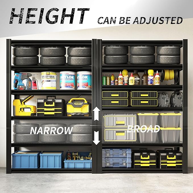 82" H Heavy Duty Garage Shelving 3000LBS Storage Shelves Adjustable 6 Tier Metal Shelving Unit, Industrial Utility Rack for Garage, Workshop, Basement, Home Office 82" H*48W*18D