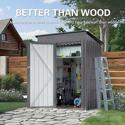 ARMSET 5x3 FT Metal Outdoor Storage Shed for Patio & Balcony - Waterproof Small Shed for Garden Storage, Lockable Vertical Tool Shed Cabinet for Backyard, Bike Parts & Everyday Sundries