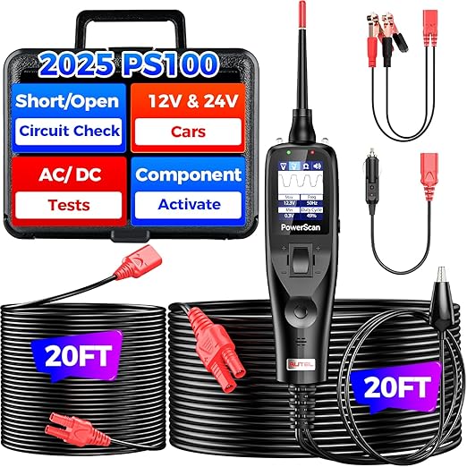 2025 Autel PowerScan PS100 Power Circuit Probe Tester, 12-24V Automotive Electrical Open/Short Breaker Finder, Component Activation Test Tool, AC/DC Trailer Relay Fuse Test, 40FT Cable, for 99% Cars
