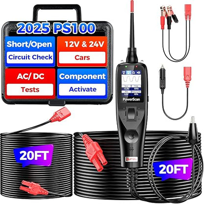 2025 Autel PowerScan PS100 Power Circuit Probe Tester, 12-24V Automotive Electrical Open/Short Breaker Finder, Component Activation Test Tool, AC/DC Trailer Relay Fuse Test, 40FT Cable, for 99% Cars