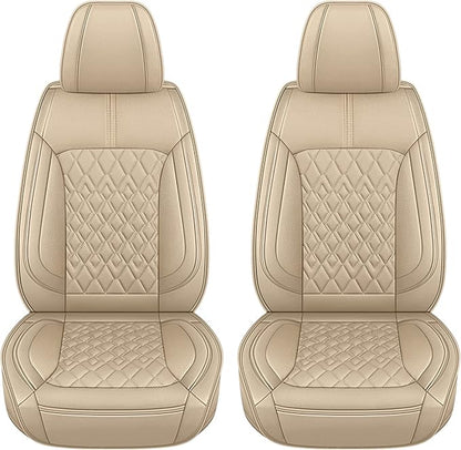 Pariitadin Leather Car Seat Covers Front Pair, Waterproof Breathable Faux Leather Automotive Seat Covers for Cars, Non-Slip Car Interior Covers Universal Fit Most Cars Sedans Trucks SUVs, Beige