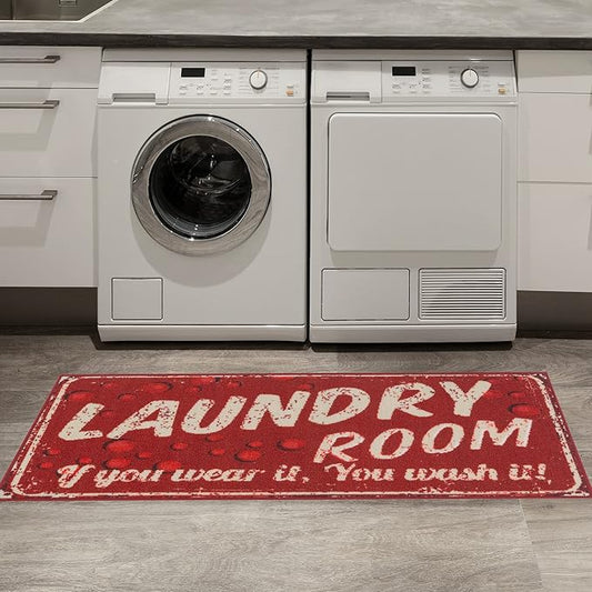 Ottomanson 20" x 59" Laundry Room Rug - Non-Slip Mat for Laundry & Mudroom - Durable, Stain-Resistant, and Easy to Clean - Perfect for High-Traffic Areas - Runner Rug for Entryway Bathroom, Red