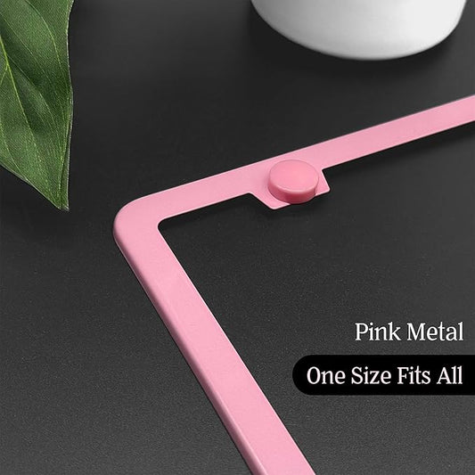 Premium Princess Pink License Plate Frame – 1 Pack, Rust-Free Stainless Steel, Street Legal & Rattle-Free, Universal Slim Design with Screw Covers, Durable Car Tag Holder for Women, Cute & Girly Gift