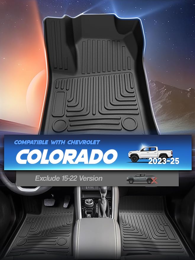 Car Floor Mats for Chevrolet Chevy Colorado/GMC Canyon Crew Cab 2023 2024 2025(Fit Carpet Floor) Accessories,TPE All Weather Protection Floor Mats,Custom Fit 1st&2nd Row Car Floor Liners Set