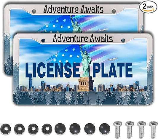 License Plate Frames for Women Multicolor License Plate Cover for Men Misty Forest Aluminum Metal Car Accessory 2 Pack with Screw Covers Set