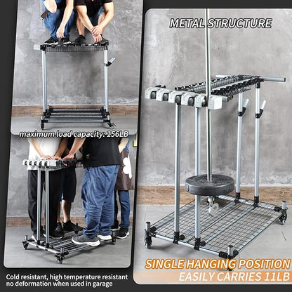 Mobile garden tool organizer metal Garage Storage Holder storage large long lawn tools heavy duty tool rack sturdy yard cart
