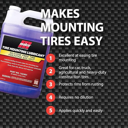 Malco Tire Mounting & Demounting Lubricant with Applicator - Automotive, Truck, Farm & Heavy-Duty Construction Tires/Improved Bead Seal/Rust Protection/Silicone & Soap Free / 1 Gal (102401)