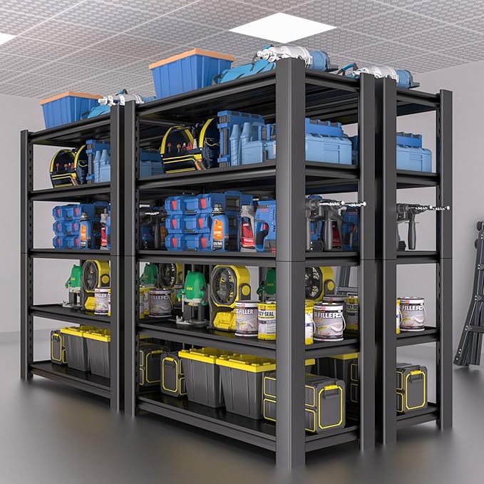 5-Tier Heavy Duty Garage Shelving Unit, 3000 LBS Capacity Metal Storage Rack 72" H x 48" W x 20" D, Adjustable Steel Shelves for Garage, Warehouse, Basement, Pantry, Workshop.2 Pack