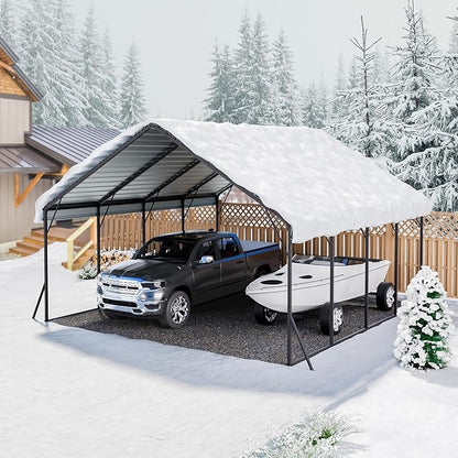 VEVOR Heavy Duty Metal Carport, 20 x 20 ft Outdoor Carport with Sturdy Frame & Roof, Car Garage Shade with Removable Sidewalls, Multi-Use Car Shelter for Pickup, Boat, Trucks & Tractors