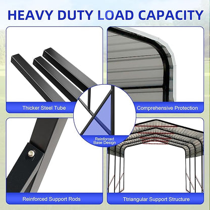 12x20 Metal Carport with Base Fixings Heavy Duty Garage Outdoor Chrome Plated Frame and Sheet Metal Construction Suitable for Boats, Cars, Tractors and Agricultural Equipment, Light Gray