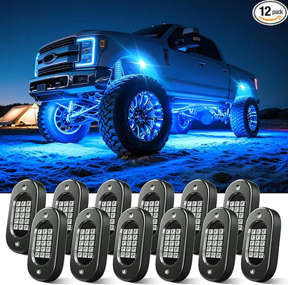 Honalia LED Rock Lights for Trucks 12 Pods, RGB Truck Rock Lights with APP Control Music Mode, Neon Light Kits for UTV ATV RZR Golf Cart