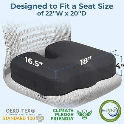 5 STARS UNITED Seat Cushion for Tailbone Pain Relief – Large Memory Foam Lifting Pillow for Coccyx, Hip, Sciatica & Post-Surgery Recovery – Wheelchair, Car, Desk, Gaming & Office Chairs, Dark Gray
