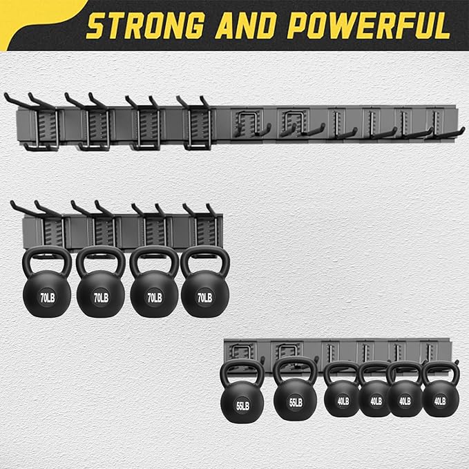 64'' Garage Tool Organizer Wall Mount, 18 PCS Adjustable Garden Tool Hanger Rack, Garage Hooks Heavy Duty, Shovel Holder Wall Mount, Storage Hooks for Hanging in Garage