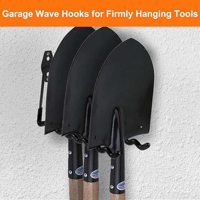 Wall Mounted Garage Hooks Tool Organizer, 12.4 Inch Garage Storage Hook Heavy Duty Utility Wall Hangers Black for Ladders, Hose, Garden Tools, Set of 4