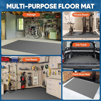 7.5 x 17 FT Garage Floor Mat, Thickened Diamond Plate PVC Garage Parking Mat, Heavy Duty Flooring Roll Mats Waterproof Non-Slip Floor Protector, for Car, Trailer, SUV, Basement, Gym, Shed - Gray