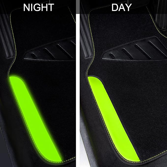CAR PASS Fluorescent Leather & Waterproof Car Carpet Floor Mats, Universal Car Mats Fit for SUV,Vans,sedans, Trucks,Set of 4pcs Car Carpet with Anti-Slip nibbs Driver Heel Pad (Black Green Lime)