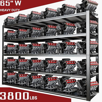 65" W Garage Shelving Heavy Duty, Adjustable 5 Tier Metal Shelves, Commercial Metal Shelf Rack, Industrial Shelving