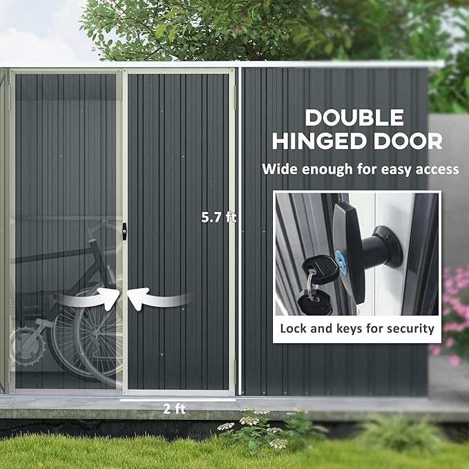 Outsunny 11' x 6' Outdoor Storage Shed, Galvanized Metal Utility Garden Tool House, 2 Vents and Lockable Door for Backyard, Bike, Patio, Garage, Lawn, Dark Gray