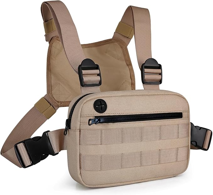 Outdoor Chest Bag For Men, EDC Chest Pack With Built-In Phone Holder, Lightweight Chest Rig Pouch