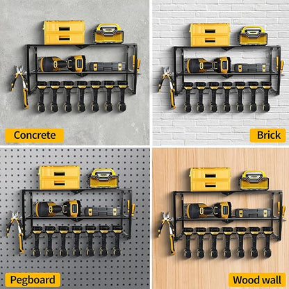 Wall Mount Power Tool Organizer, 3 Layer 7 Drill Hangers Storage Rack, Tool Organizers and Storage for Garage, Workshop, Pegboard, Shed - 26 inch