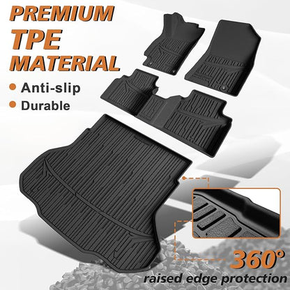 TripleAliners Floor Mats & Trunk Mat Full Set Compatible with 2024 2025 Kia K4 Sedan All Weather Liners TPE Custom Fit Anti-Slip Full Coverage Odorless Waterproof Cargo Liners(Trunk Mat+ Floor Mats)