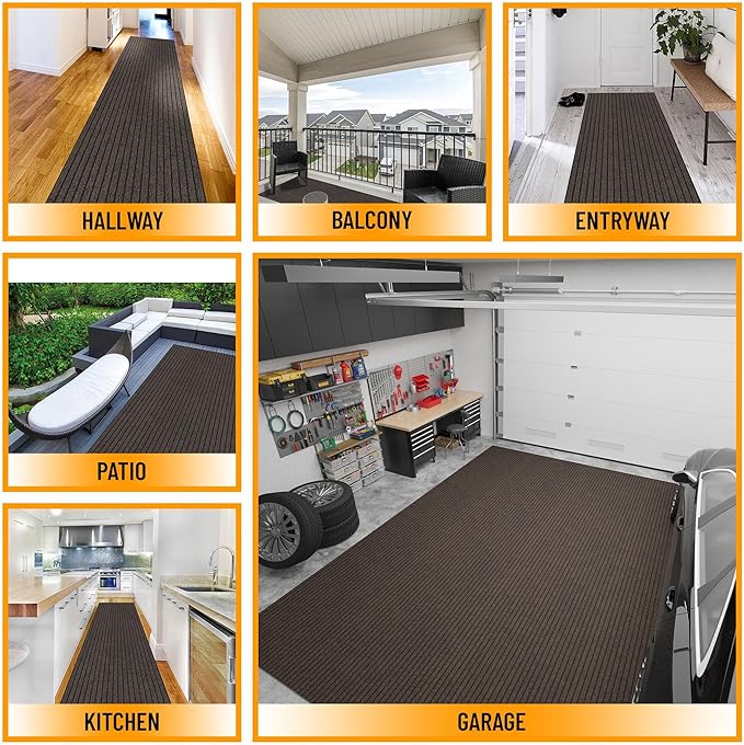 Ottomanson 2'7" x 7' Hallway Runner with Scraper Pile - Extra Durable Non-Slip Rug Mat for Indoor & Outdoor Use - Ideal for Kitchen, Entryway & Garage - High-Traffic Carpet, Brown