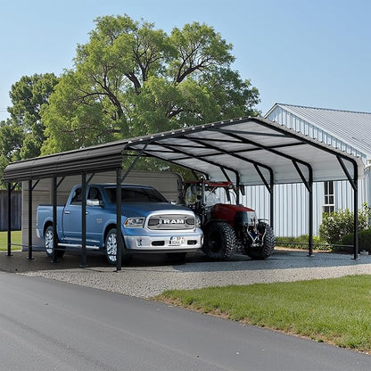 JAMFLY Carport, 20X20 FT Metal Carport, Heavy Duty Carport Canopy with Galvanized Steel Roof and Frame, Metal Carport Upgraded Extra Large Garage for Pickup, Boat, Car and Tractors