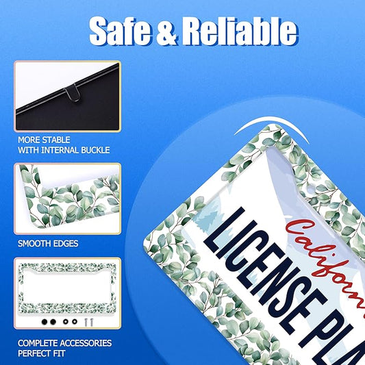 Green Leaf License Plate Frame Colorful License Plate Stainless Steel Funny License Plate Holder Personalized Leaves Car Accessory Decoration 12.3" x 6.3"for Men Women