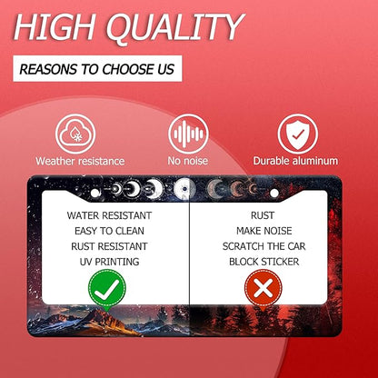 Moon Phases License Plate Frame Starry Sky Forest Moon License Plate Frames Funny Auto Accessories Bracket Stainless Steel License Plate 6.3x12.3 Inch for Women Men