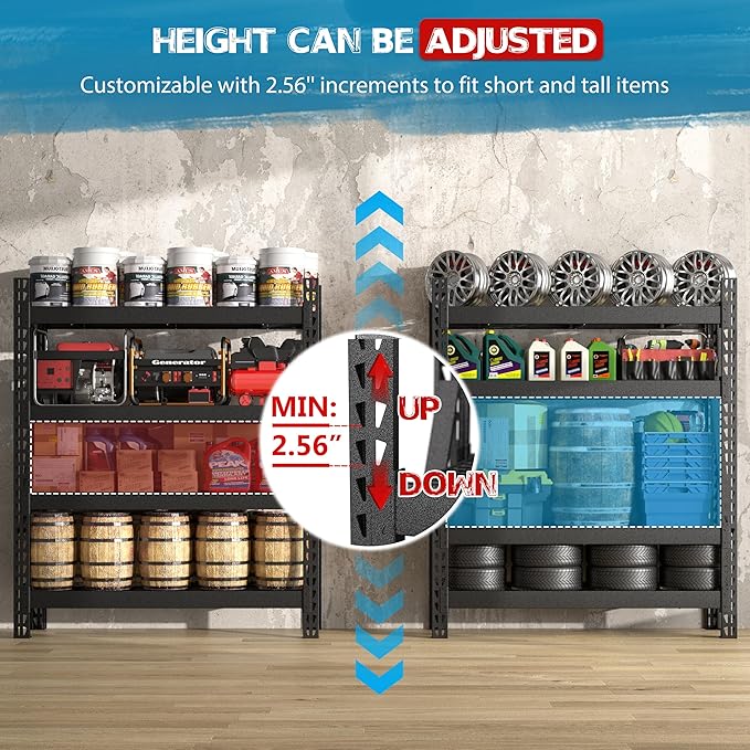 MUPATER 4-Tier Garage Shelving, 9000 LBS Heavy Duty Metal Storage Shelves, Adjustable Storage Wire Shelving Unit for Basement, Warehouse, Industrial