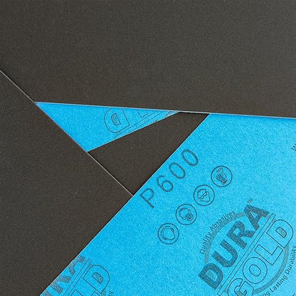 Dura-Gold Premium 600 Grit Wet or Dry Sandpaper Sheets, 5-1/2" x 9", Box of 25 - Car Color Sanding, Detailing, Polishing Automotive, Woodworking Wood Furniture, Metal Finishing, Hand Sand Block Sander