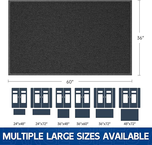Sturdy Front Door Mat, 60" x 36" Heavy Duty Indoor Outdoor Doormat for Entryway, Fade Resistant, Waterproof Low Profile Entry Mat, Non Slip Welcome Mat for Outside Entrance, Patio, Home