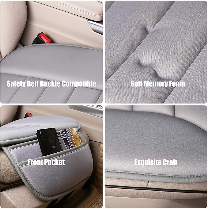Premium Car Seat Cushion, Driver Seat Cushion with Comfort Memory Foam & Non-Slip Rubber Bottom, Car Seat Pad Works with 95% of Vehicles and Office Chair or Home (Gray)